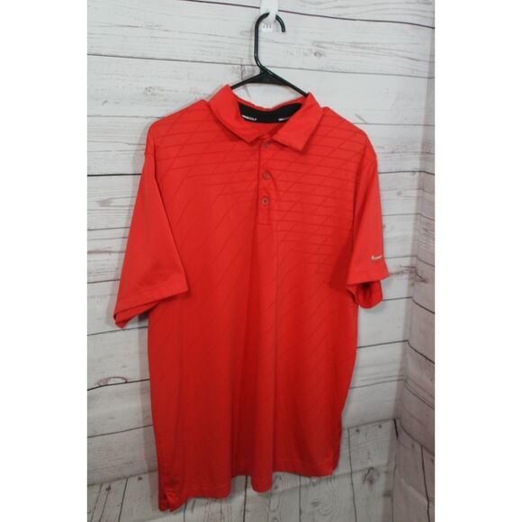 NIKE Men's Large Dri Fit Golf Polo Shirt, Red, Polyester, Collared, 3-Button - Picture 6 of 9